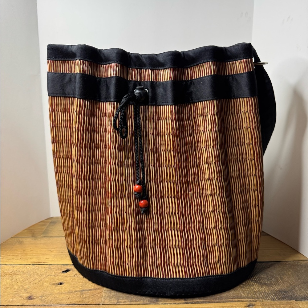 Baskets of Cambodia crossbody drawstring closure handbag